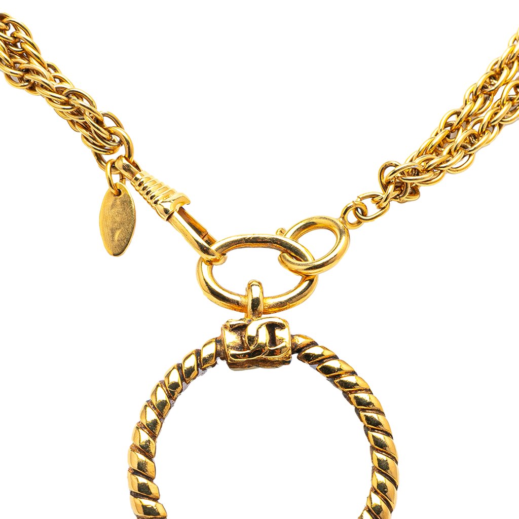 Chanel Gold Plated Double Chain Loupe Magnifying Glass Pendant Necklace - Back view