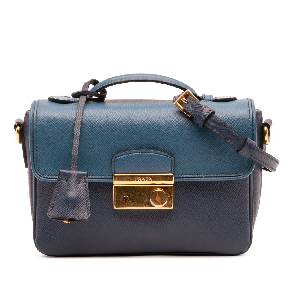 Prada Bicolor Saffiano Sound Lock Satchel