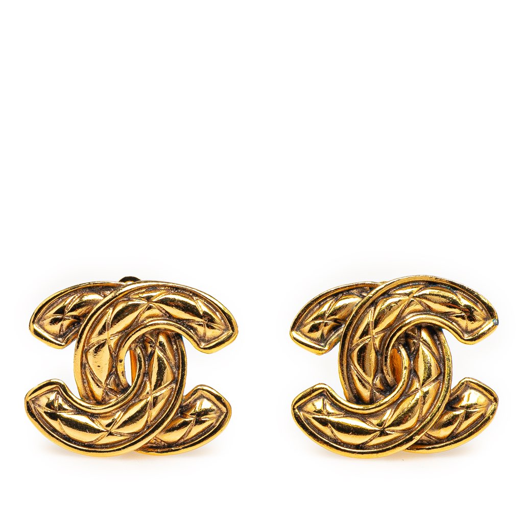 Chanel Gold Plated Quilted CC Clip On Earrings