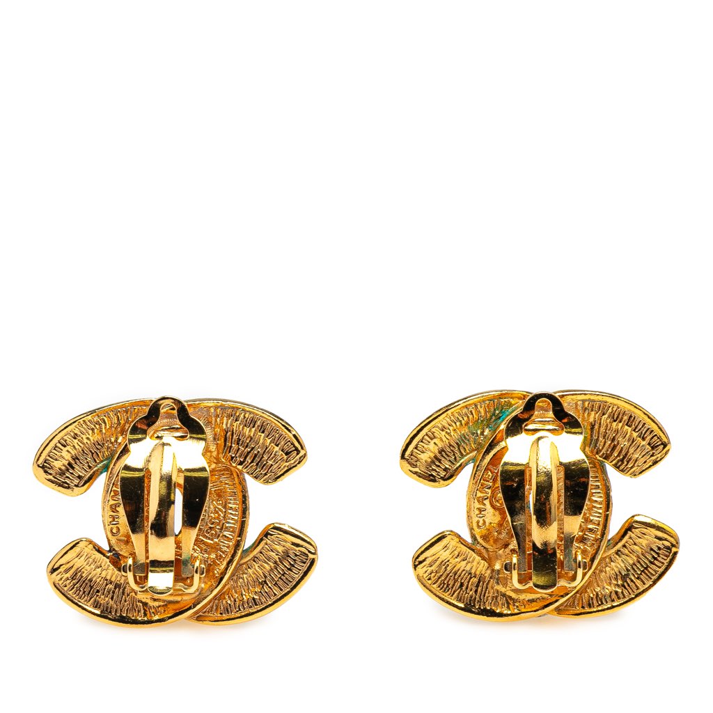 Chanel Gold Plated Quilted CC Clip On Earrings - 2