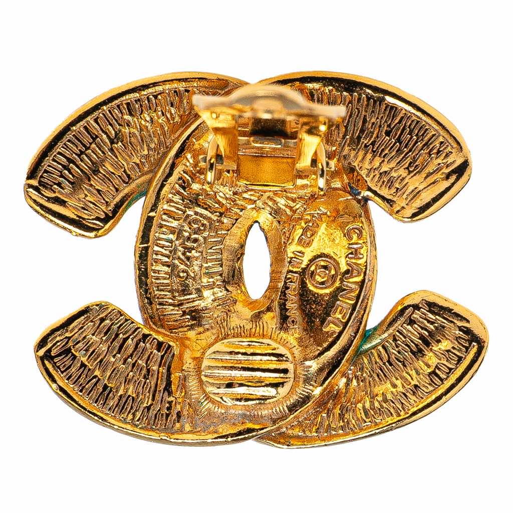 Chanel Gold Plated Quilted CC Clip On Earrings - 3