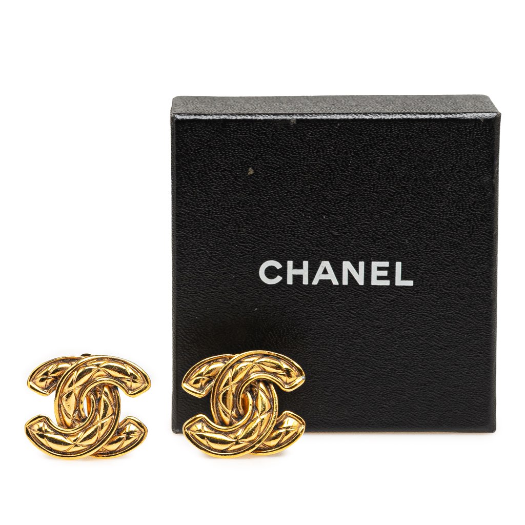 Chanel Gold Plated Quilted CC Clip On Earrings - 4
