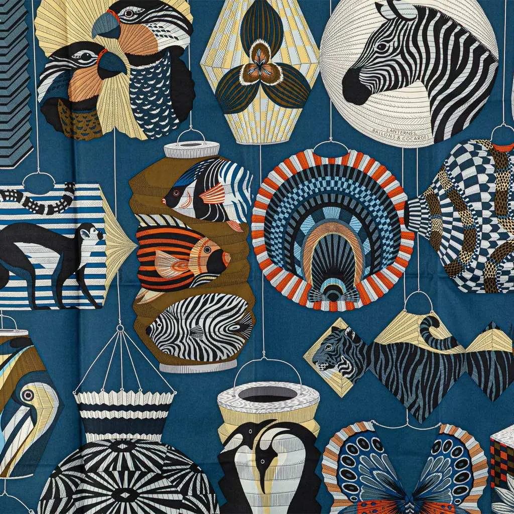 Hermès Lanternes Ballons et Cocardes Silk Scarf Blue Silk Good - Inside View