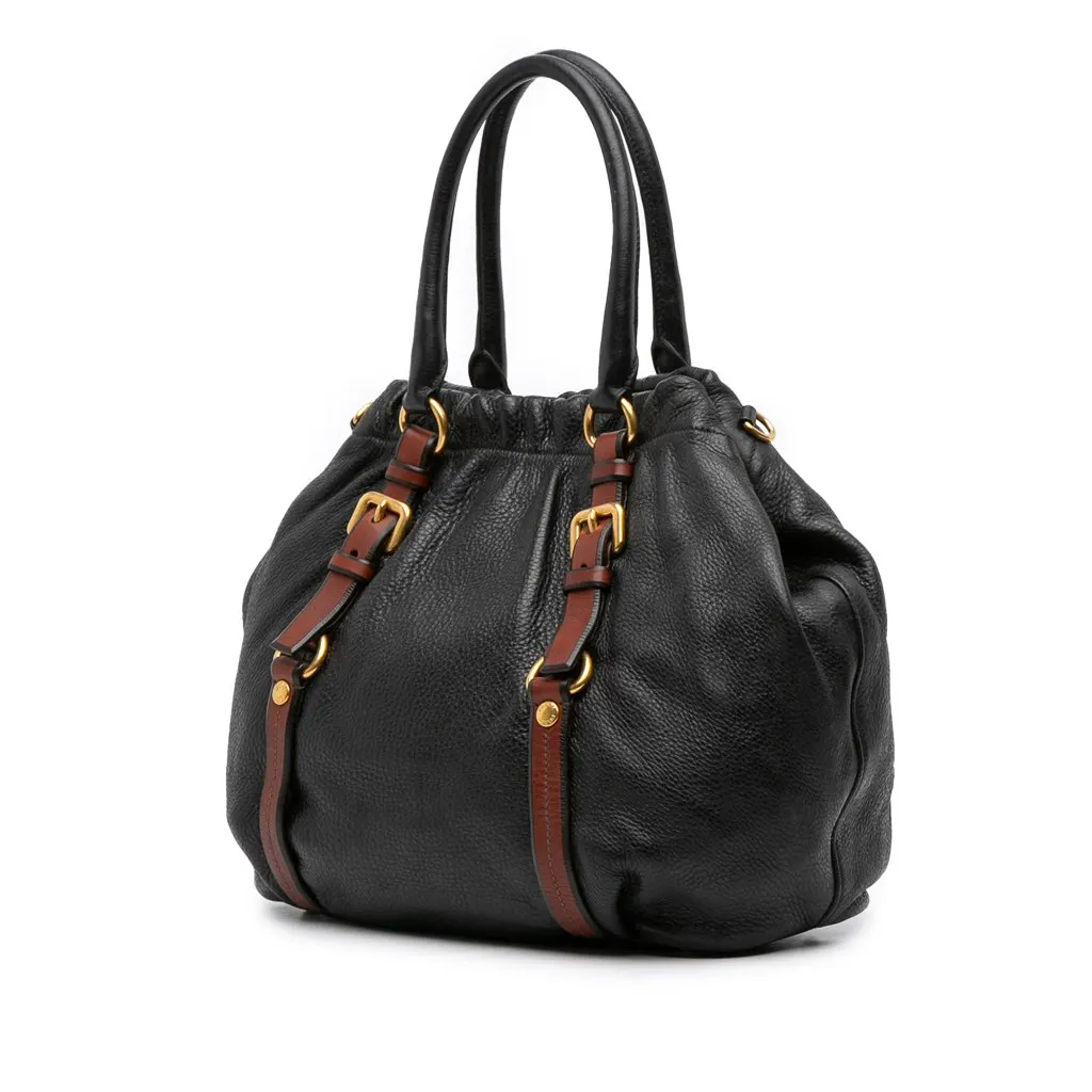 Prada Cervo Antik Satchel Black Leather Good - Back View