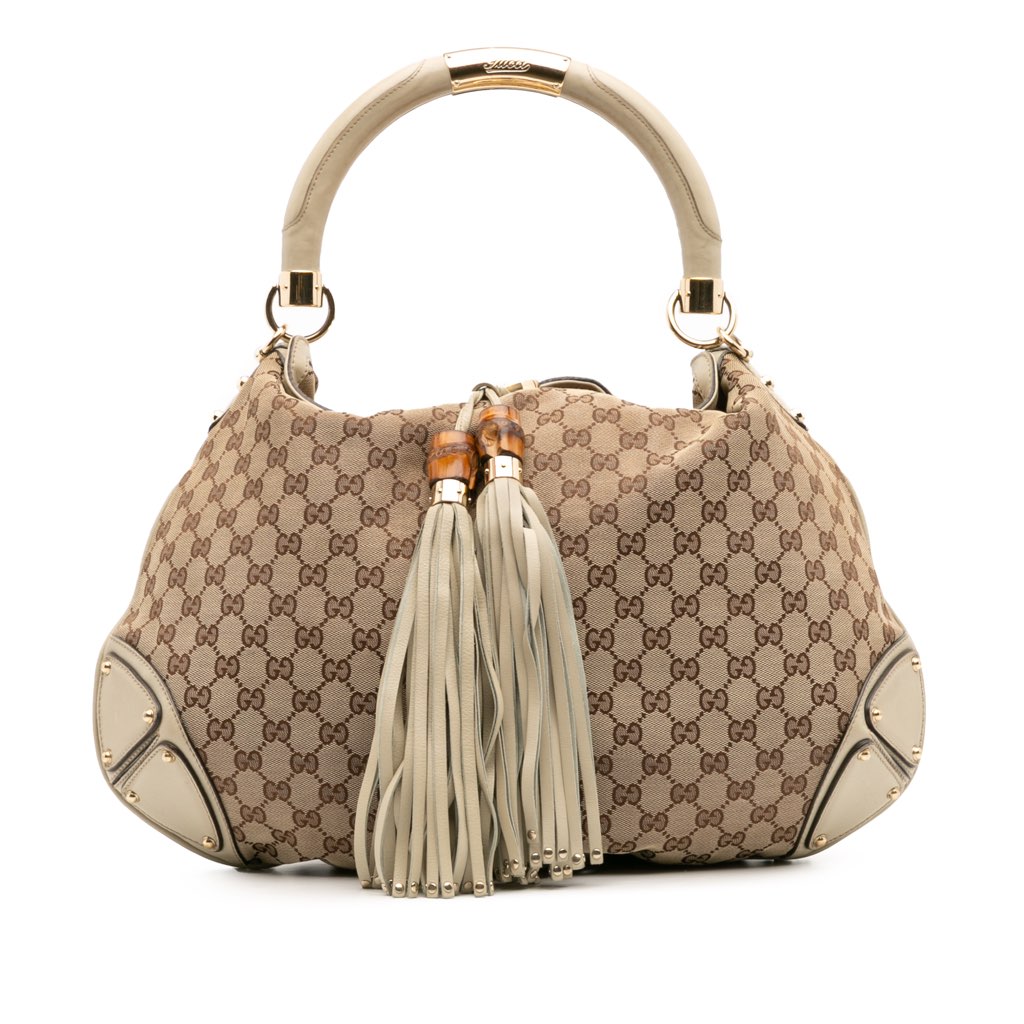 Gucci Large GG Canvas Bamboo Indy Hobo