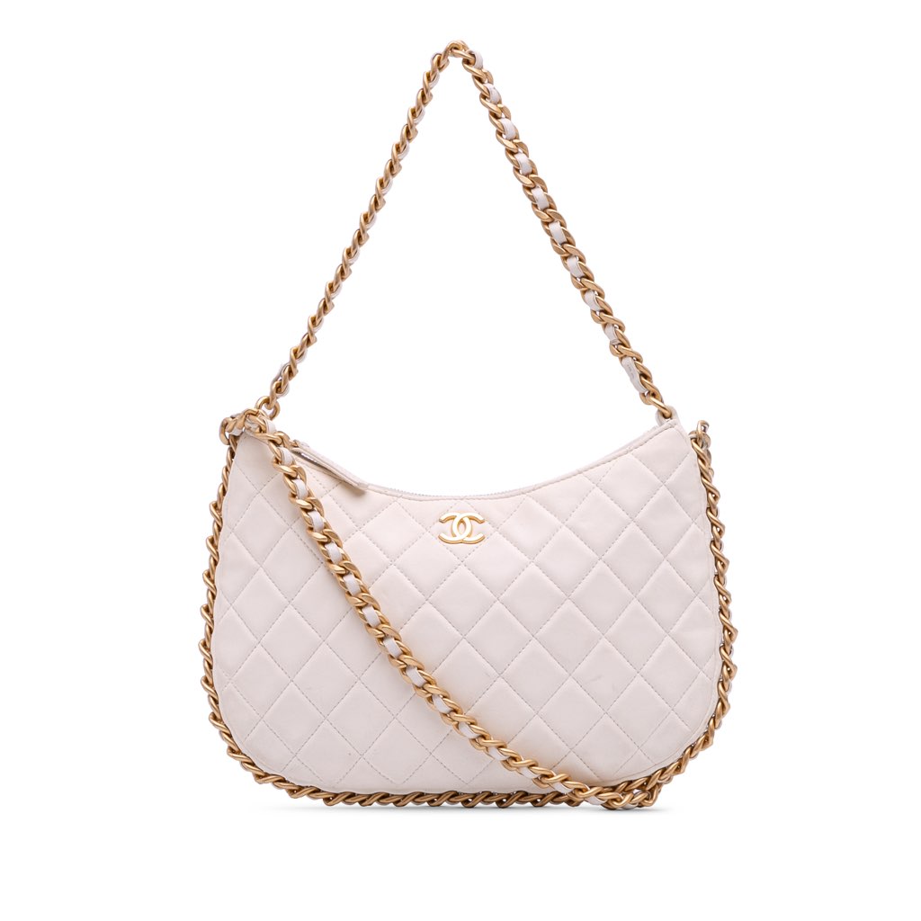 Chanel Large Shiny Crumpled Quilted Lambskin Trendy Chain Around Hobo