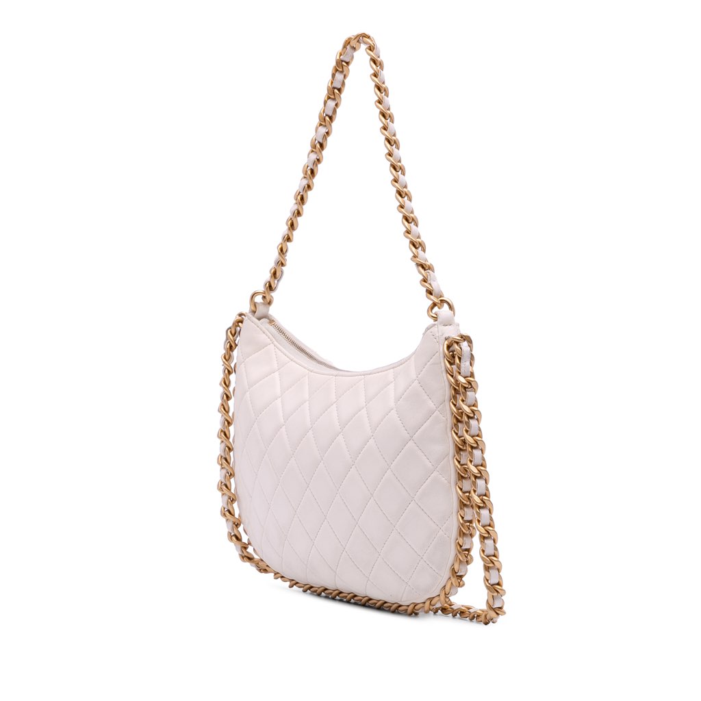 Chanel Large Shiny Crumpled Quilted Lambskin Trendy Chain Around Hobo - Back view
