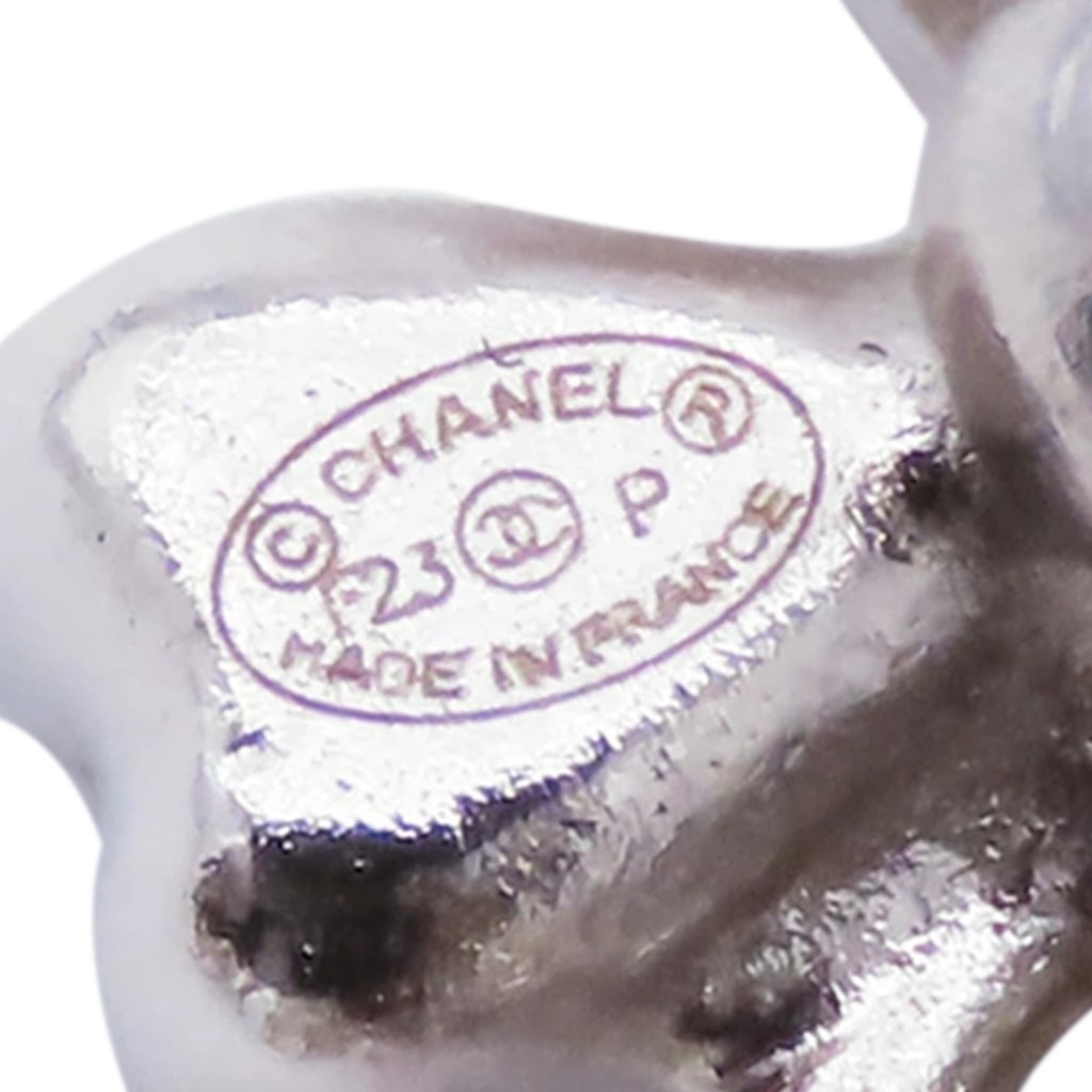 Chanel Silver Plated CC Flower Rhinestones and Faux Pearl Drop Push Back Earrings - 4