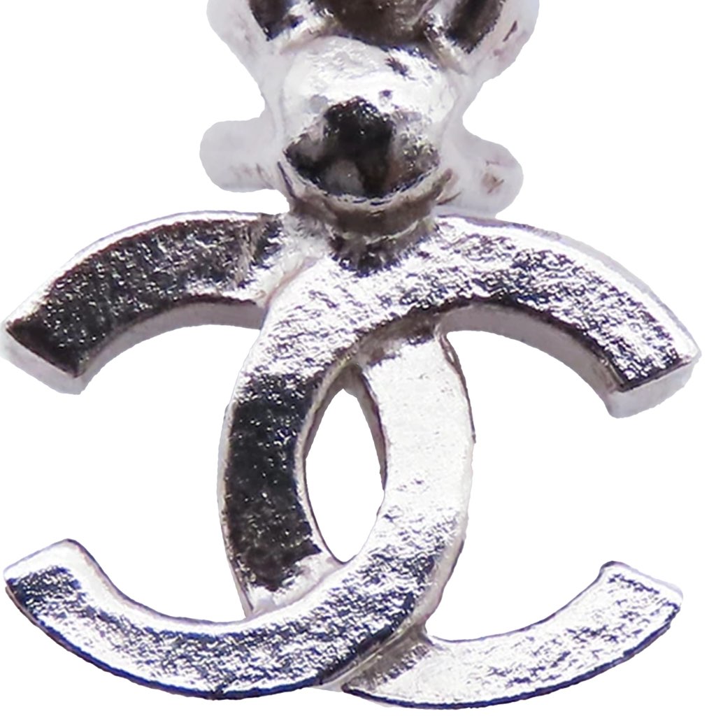 Chanel Silver Plated CC Flower Rhinestones and Faux Pearl Drop Push Back Earrings - 5