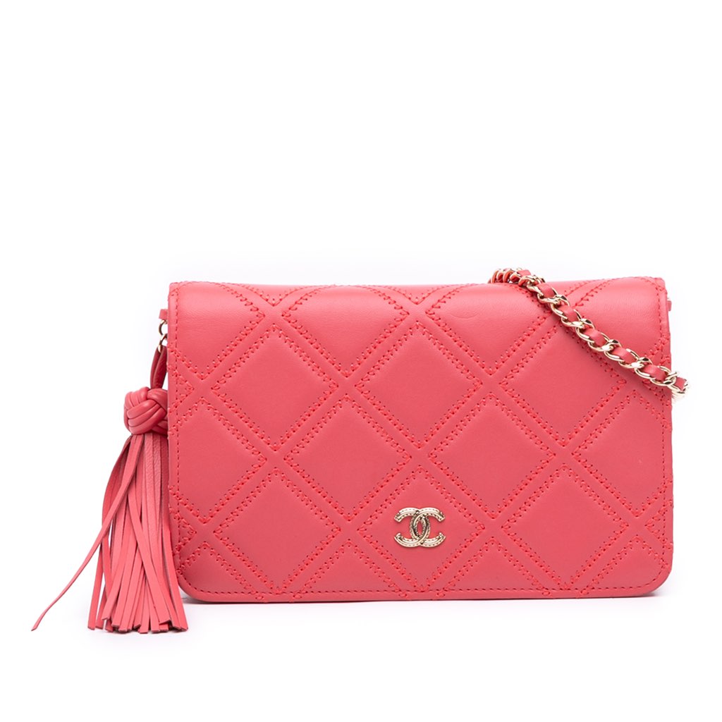 Chanel Quilted Lambskin Double Stitch Tassel Wallet On Chain