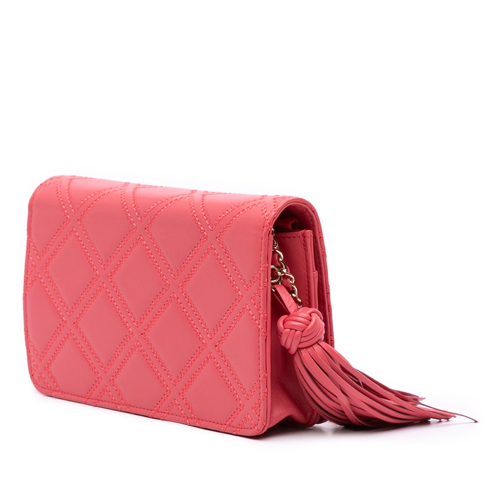 Chanel Quilted Lambskin Double Stitch Tassel Wallet On Chain - Back view