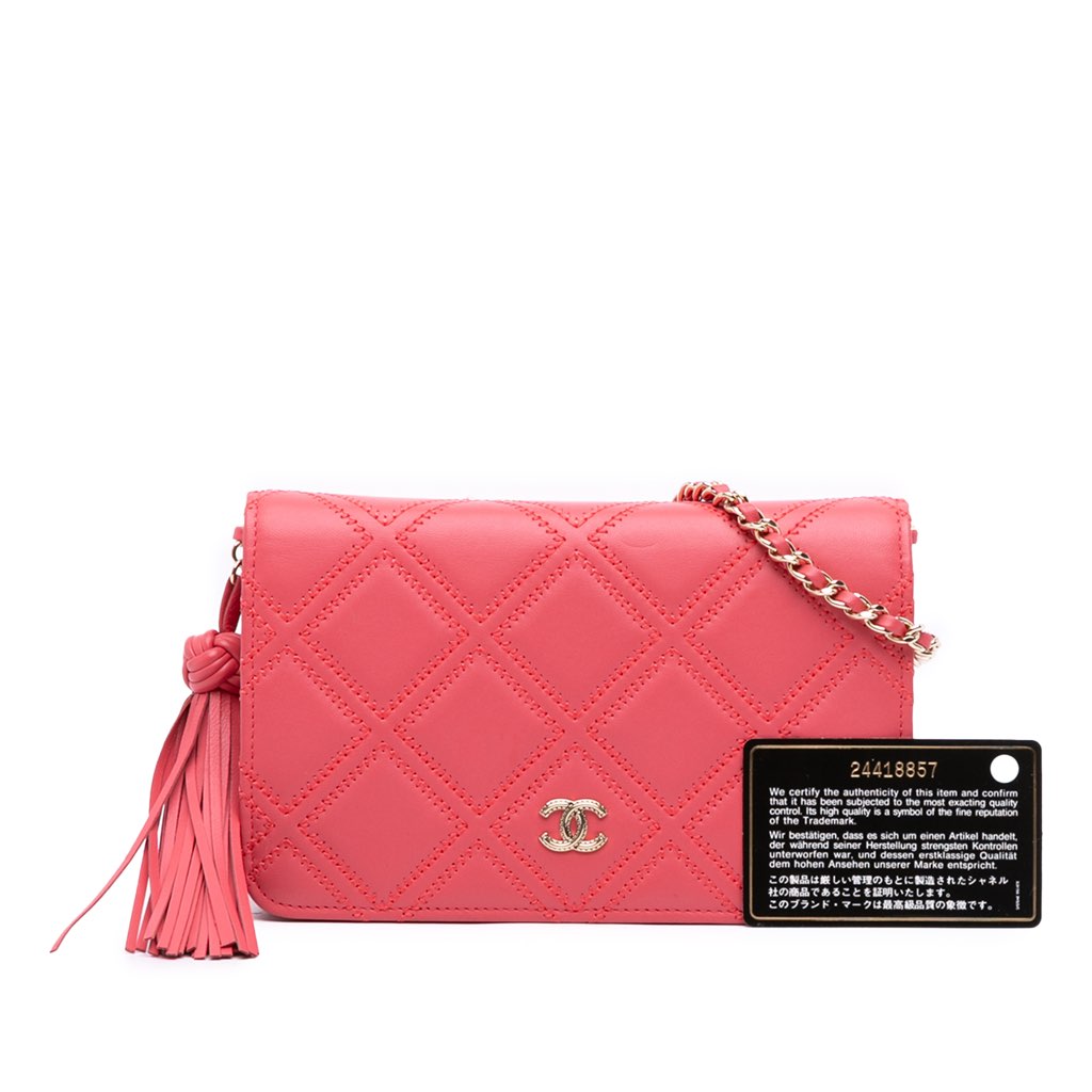 Chanel Quilted Lambskin Double Stitch Tassel Wallet On Chain - Image 14
