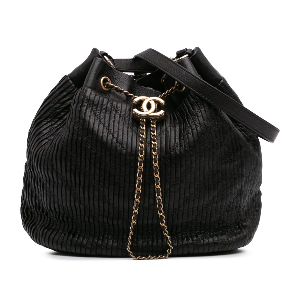 Chanel Medium Crumpled Calfskin Coco Pleats Drawstring Bucket Bag
