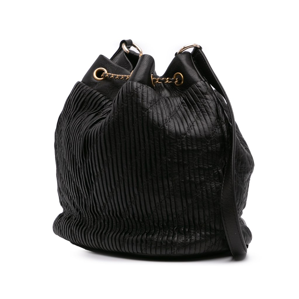 Chanel Medium Crumpled Calfskin Coco Pleats Drawstring Bucket Bag - 2