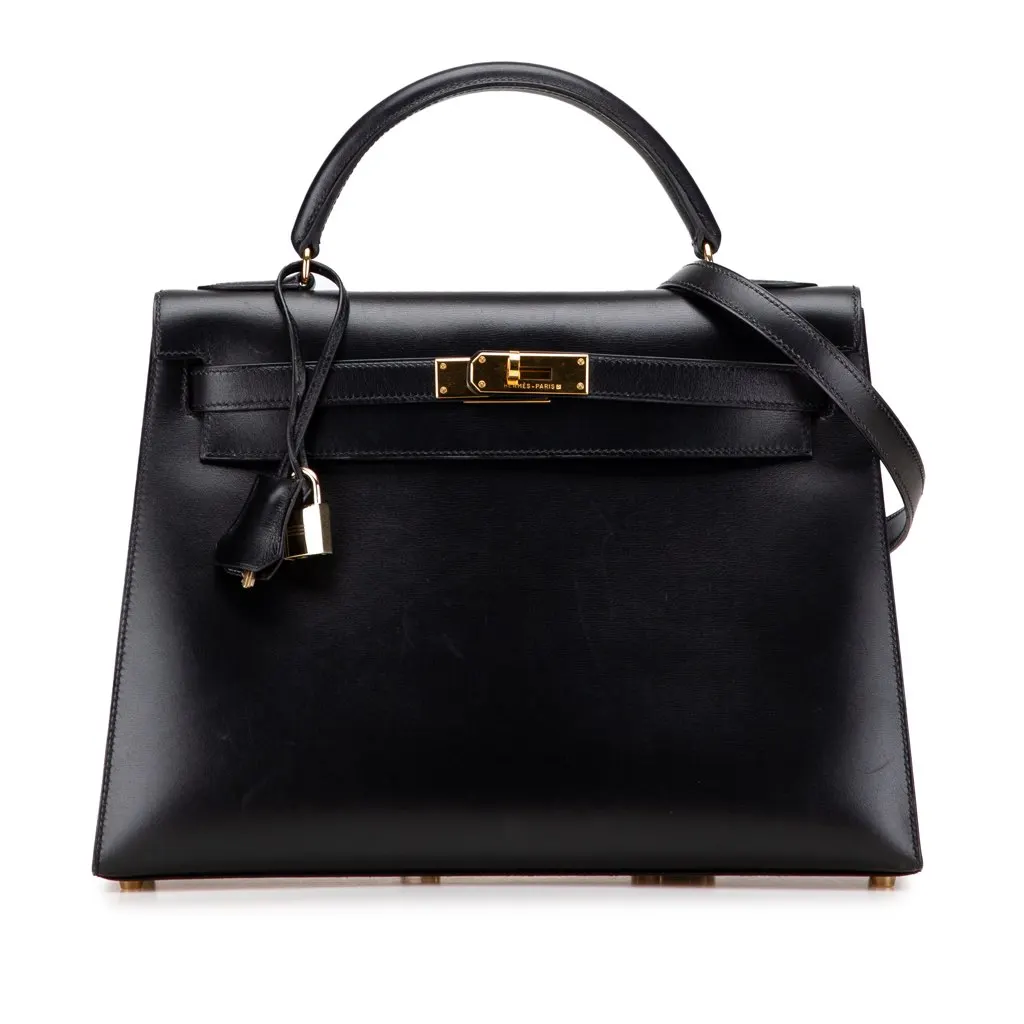 Hermès Box Calf Kelly Sellier 32 Black Leather Good - Front View