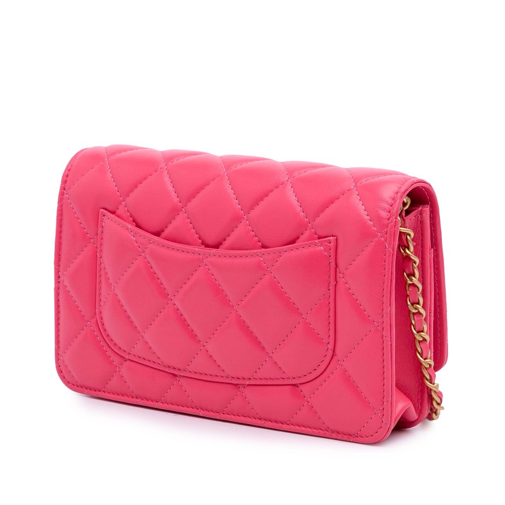 Chanel Quilted Lambskin Acrylic Coco Love Wallet on Chain - Back view
