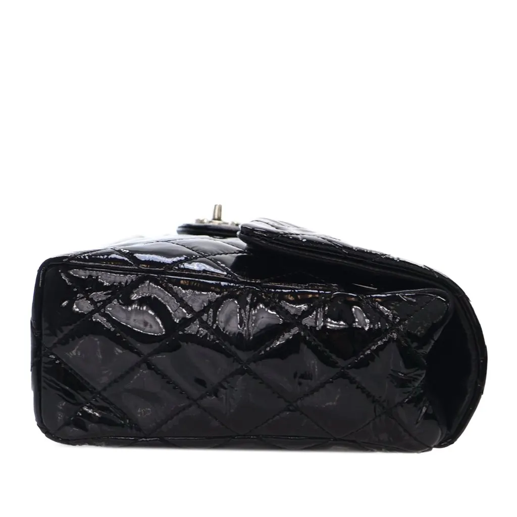 Chanel Medium Quilted Patent Upside Down Flap Black Leather Good - Inside View