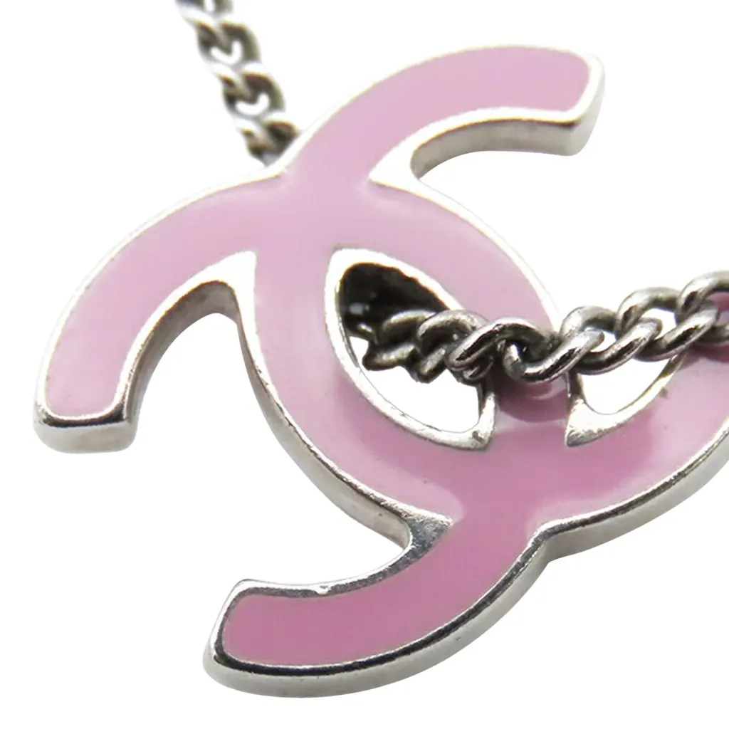 Chanel CC Silver Plated Enamel Heart and Clover Charm Pendant Necklace Silver Silver Very good - Box View