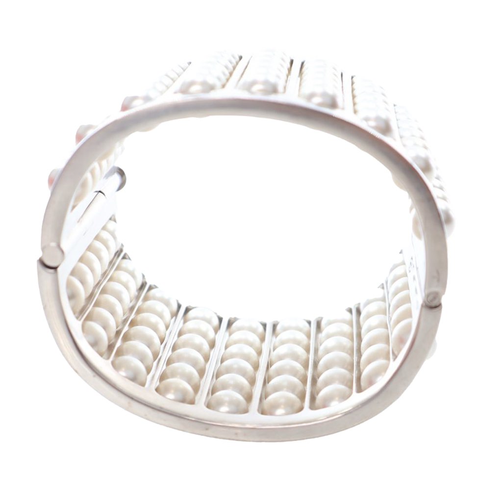 Chanel Silver Plated Wide Pearl Cuff Bracelet - Detail 1