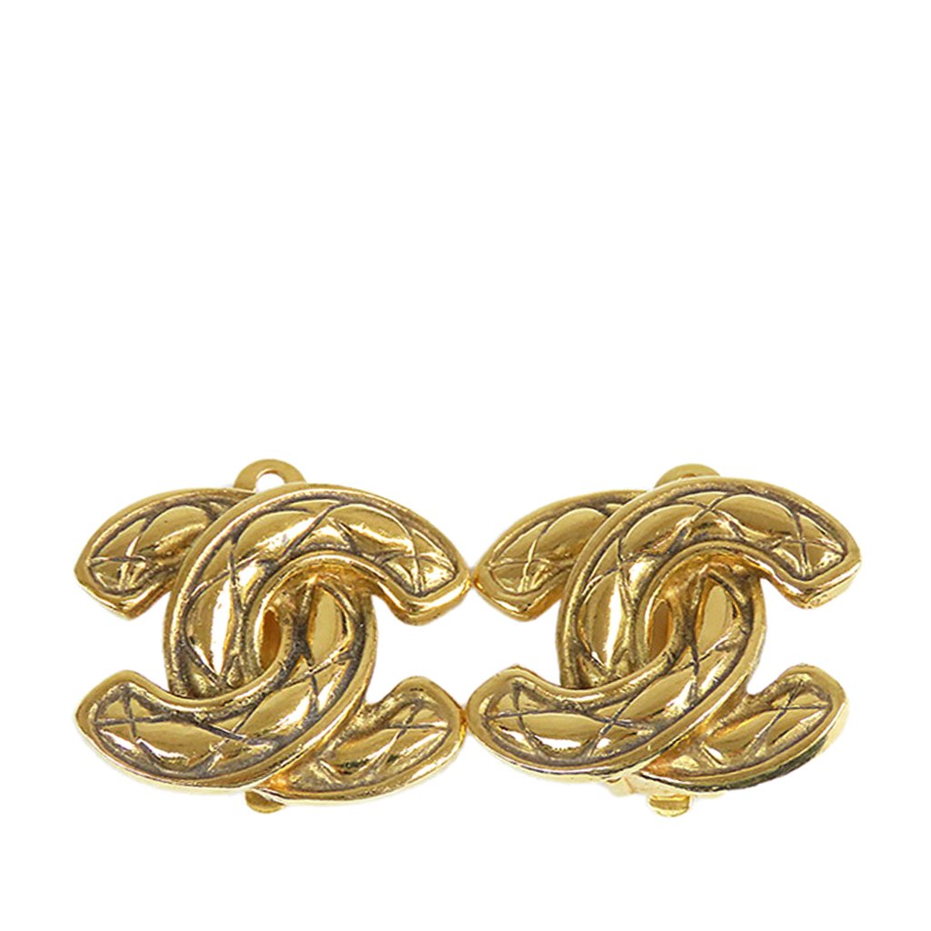 Chanel Gold Plated Quilted CC Clip On Earrings