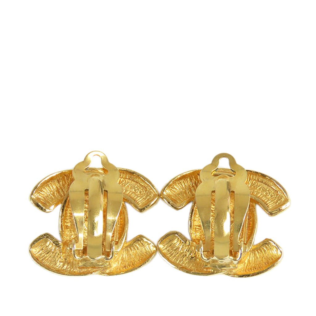 Chanel Gold Plated Quilted CC Clip On Earrings - Back view