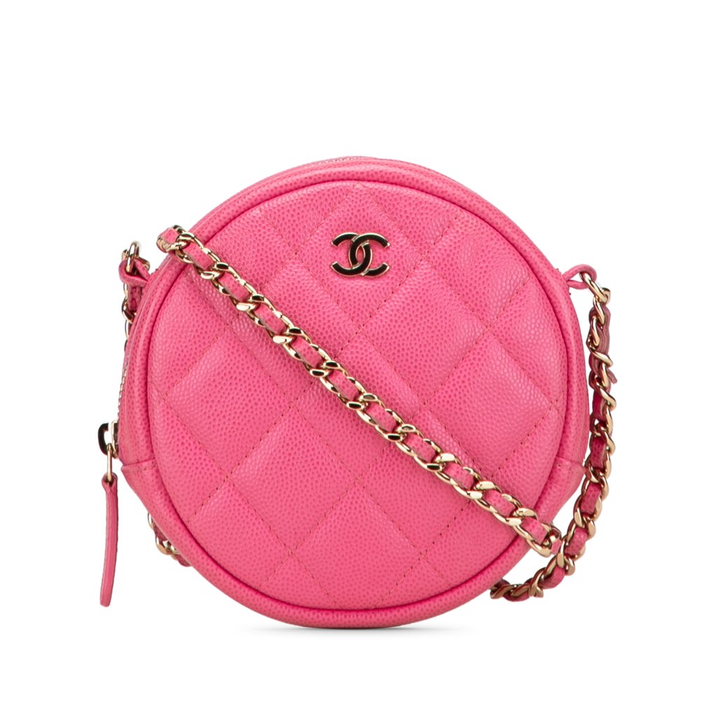 Chanel CC Quilted Caviar Round Clutch With Chain