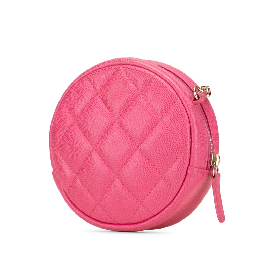 Chanel CC Quilted Caviar Round Clutch With Chain - Back view