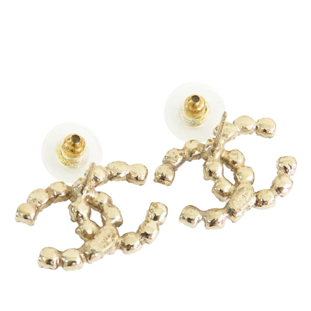 Chanel CC Gold Plated Rhinestones Push Back Earrings - 2