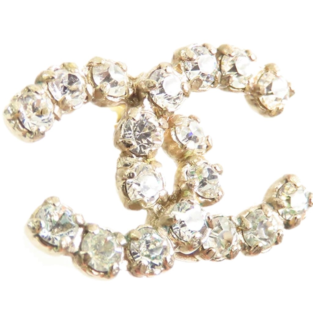 Chanel CC Gold Plated Rhinestones Push Back Earrings - 3