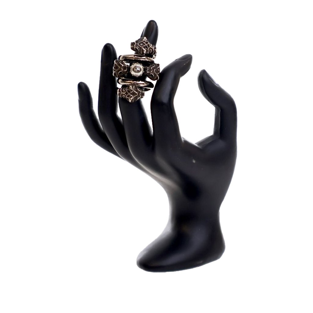 Gucci Silver Plated Faux Pearl Tiger Heads Double Wrap Ring - Side view