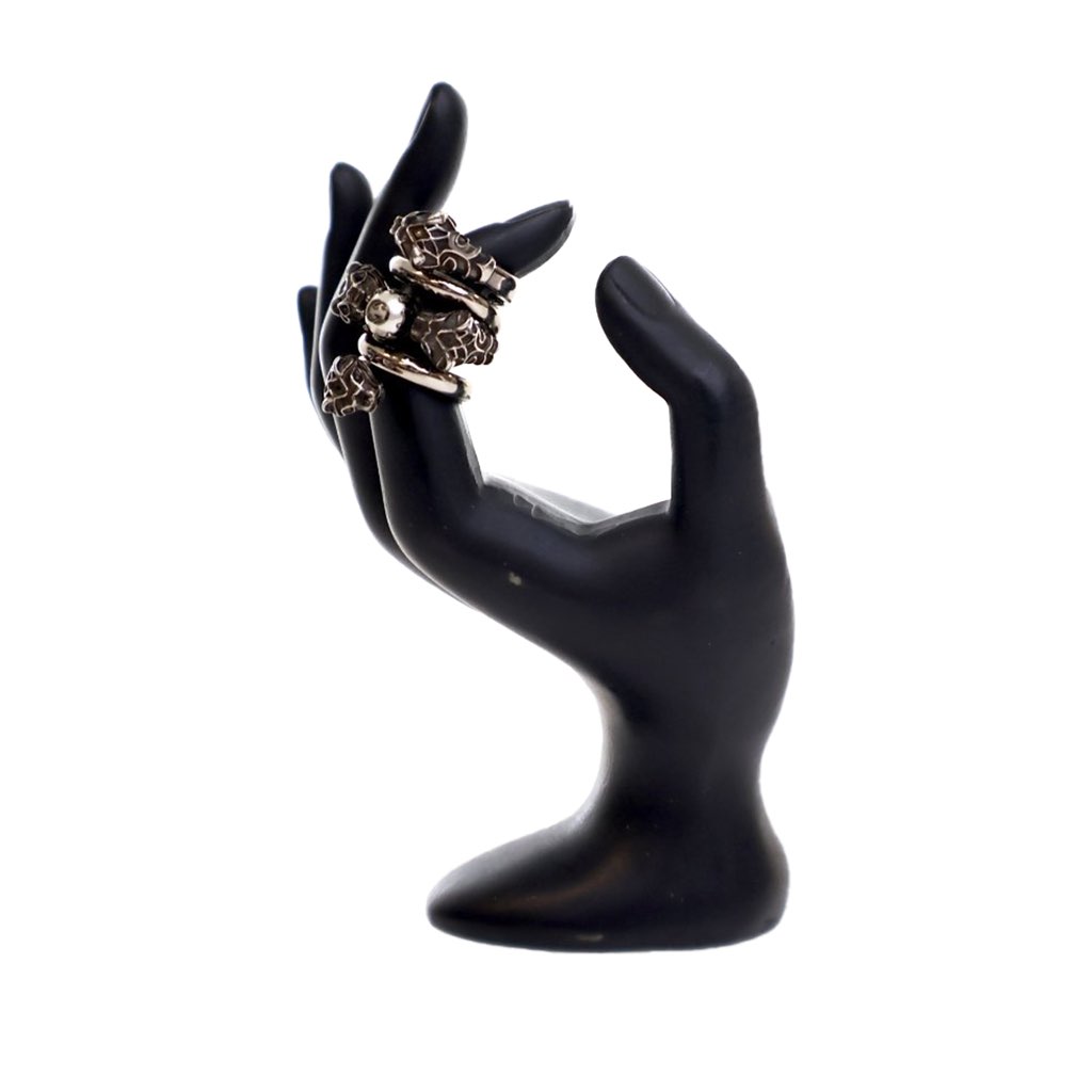 Gucci Silver Plated Faux Pearl Tiger Heads Double Wrap Ring - Detail 1