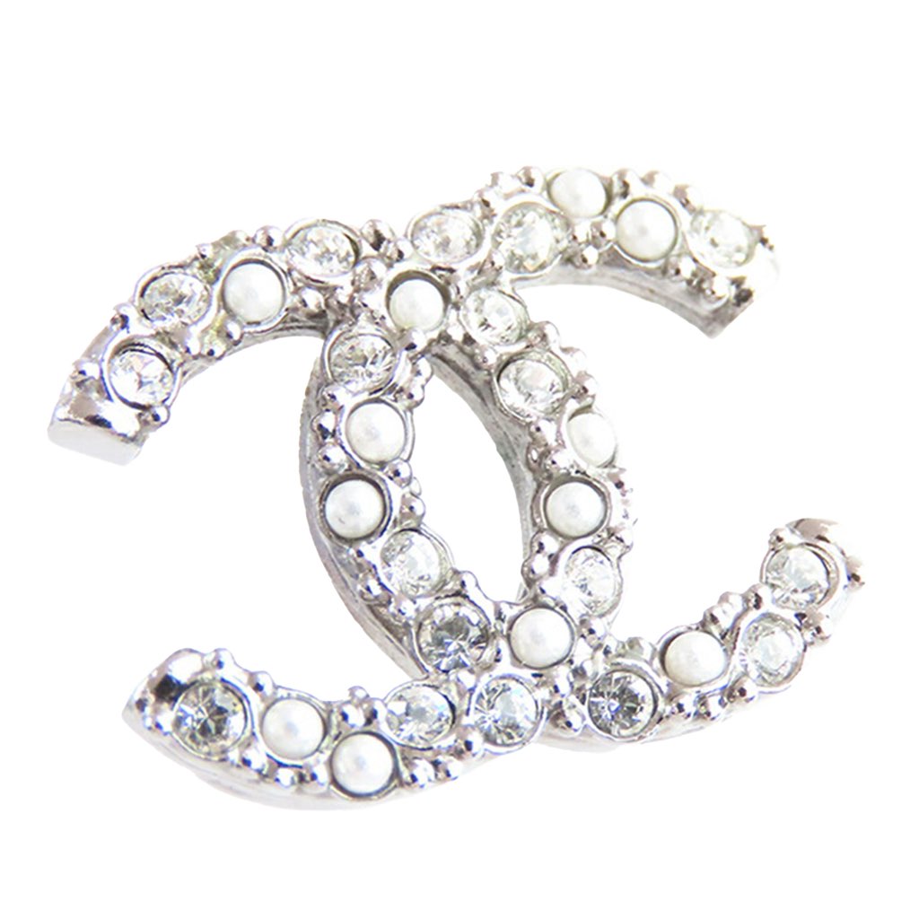 Chanel Silver Plated CC Rhinestones and Pearl Push Back Earrings - 3