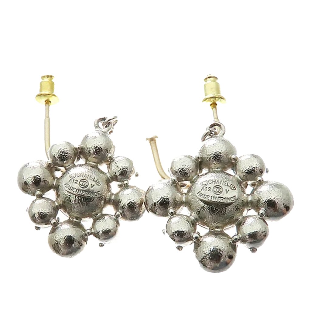 Chanel CC Silver Plated Crystal Dangle Earrings - Back view