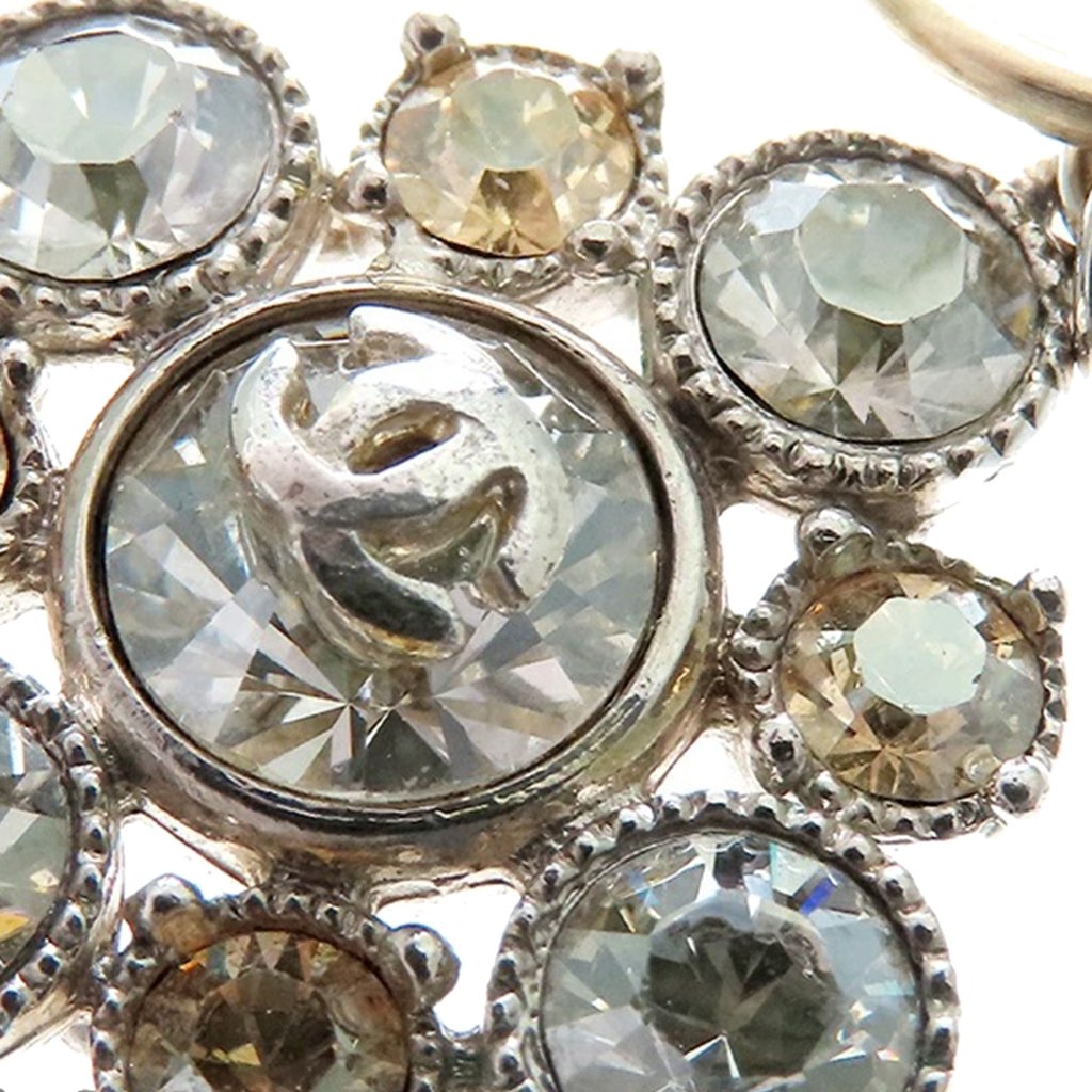 Chanel CC Silver Plated Crystal Dangle Earrings - Side view