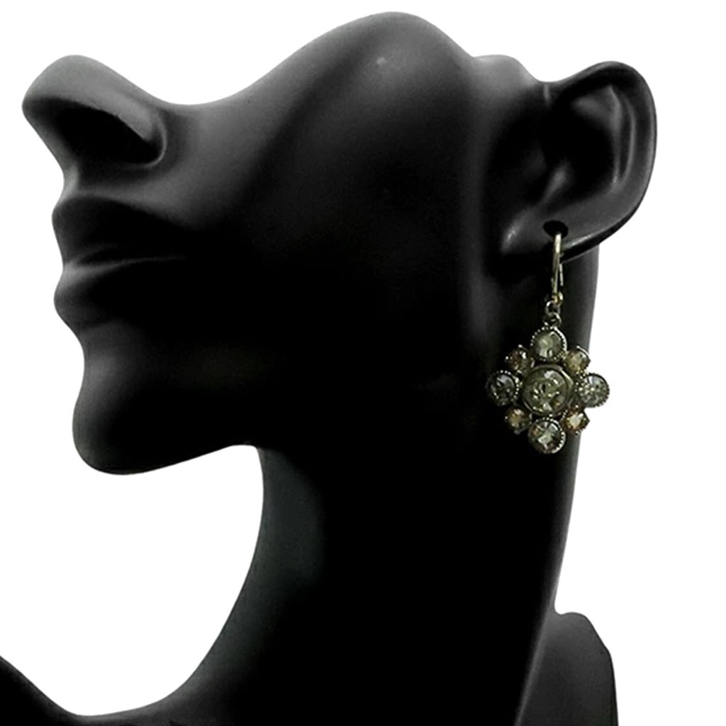 Chanel CC Silver Plated Crystal Dangle Earrings - Image 10