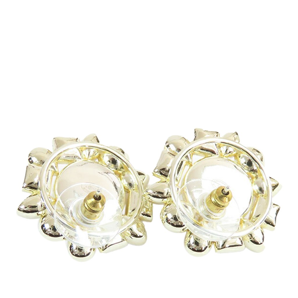 Chanel Gold Plated CC Round Crystal and Faux Pearl Push Back Earrings - 3