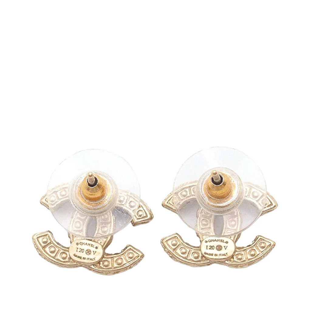 Chanel CC Gold Plated Faux Pearl Earrings - 2