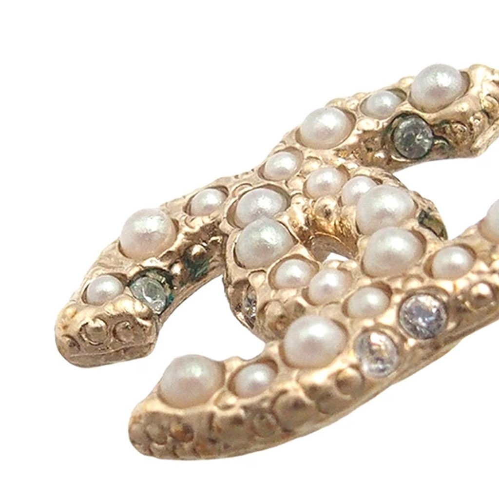 Chanel CC Gold Plated Faux Pearl Earrings - 5