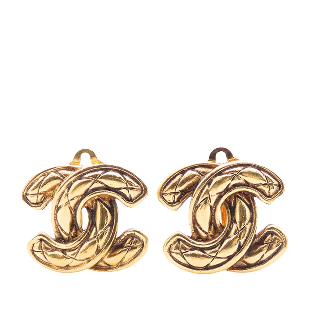 Chanel CC Gold Plated Quilted Clip on Earrings