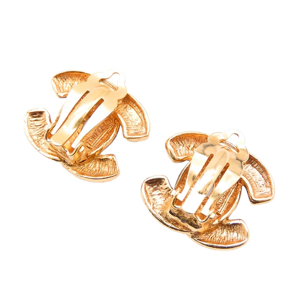 Chanel CC Gold Plated Quilted Clip on Earrings - Back view