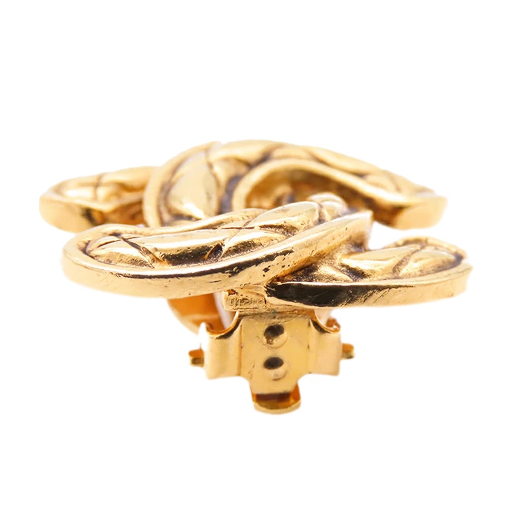 Chanel CC Gold Plated Quilted Clip on Earrings - Detail 2