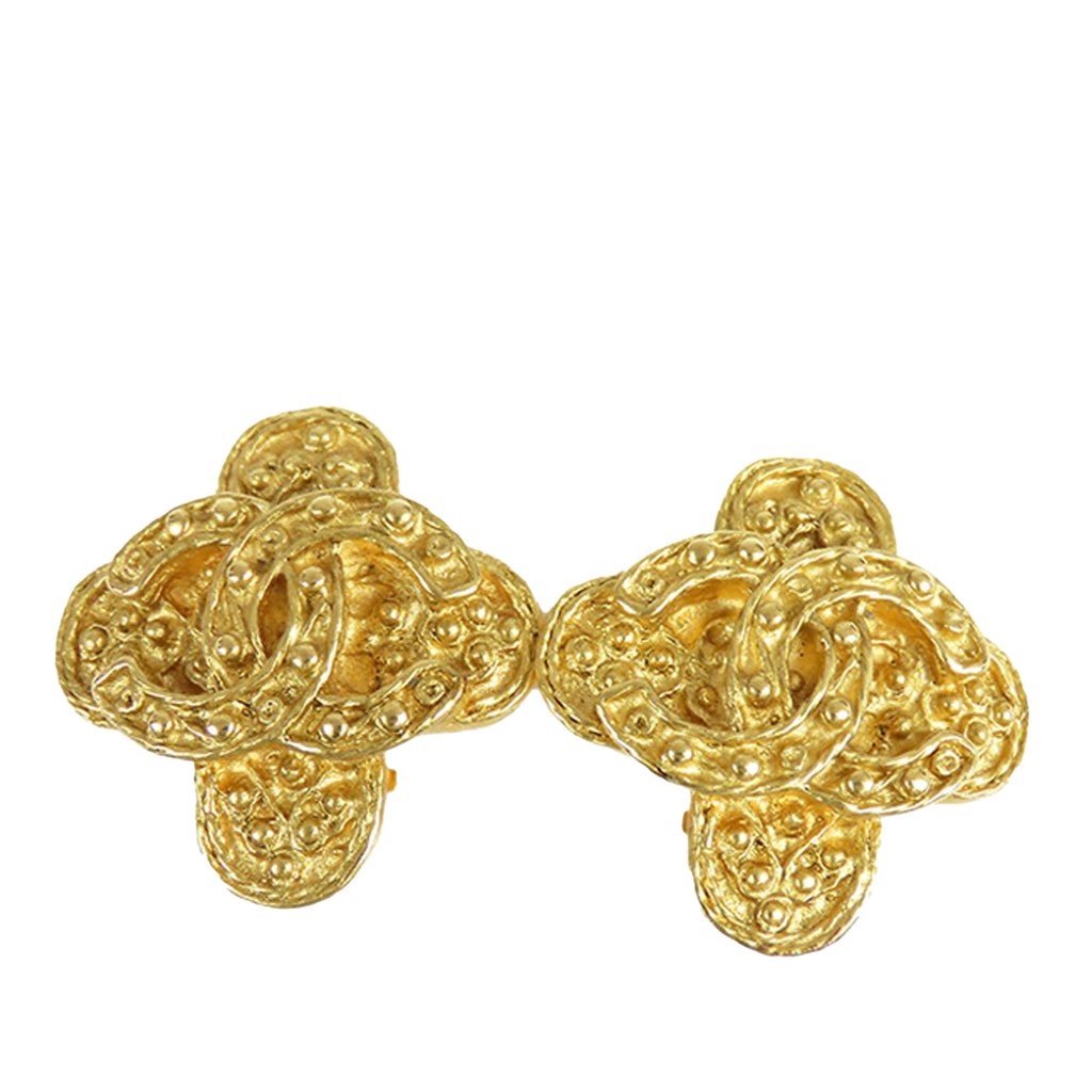 Chanel CC Gold Plated Cross Clip On Earrings