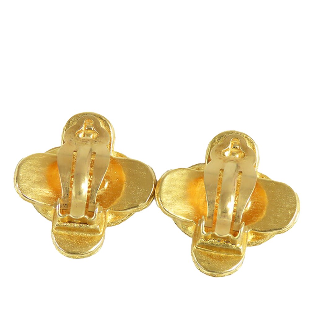Chanel CC Gold Plated Cross Clip On Earrings - Back view