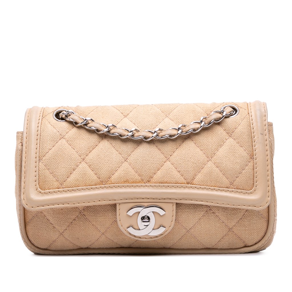 Chanel Medium Classic Lambskin Trimmed Canvas Line Double Flap