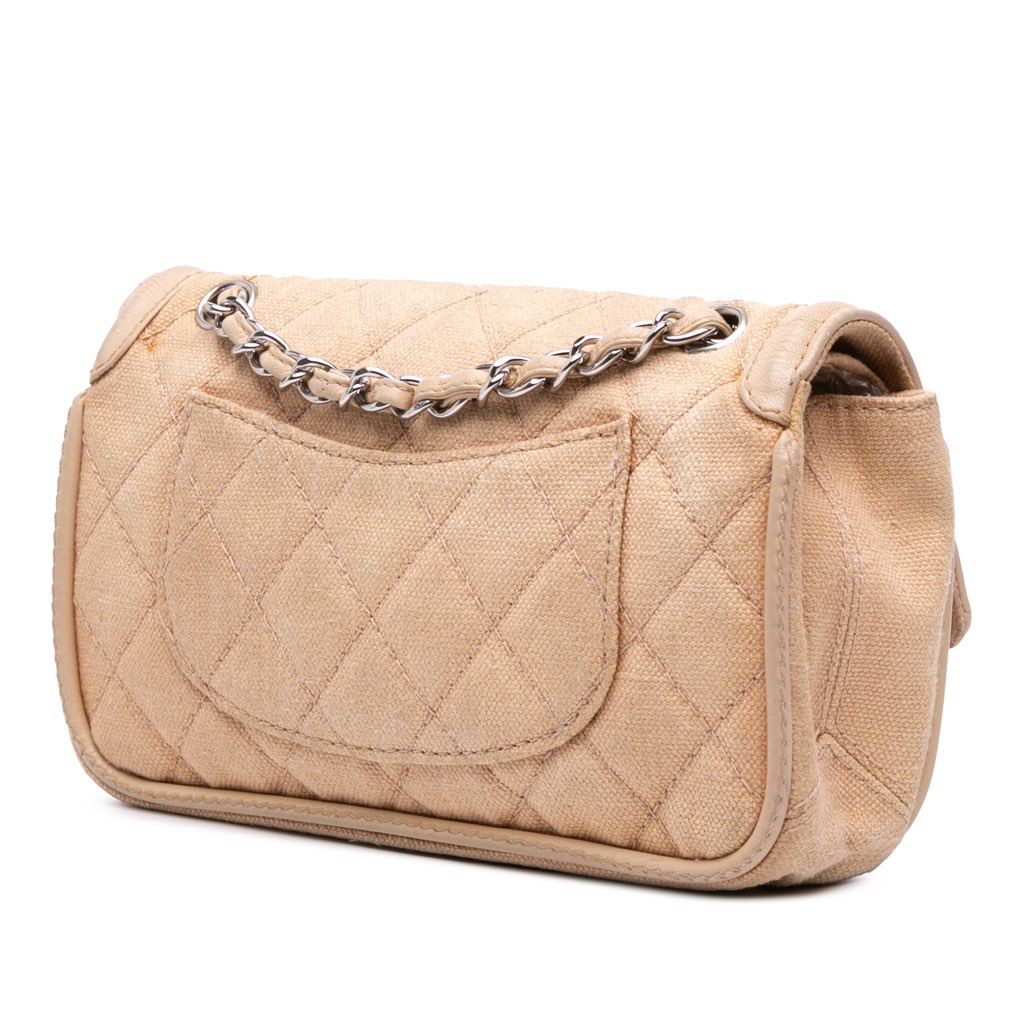 Chanel Medium Classic Lambskin Trimmed Canvas Line Double Flap - Back view
