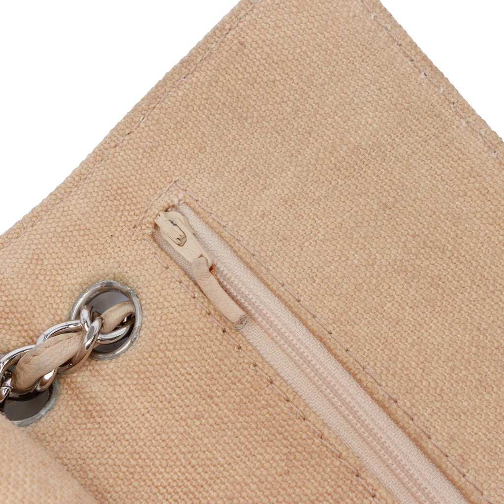 Chanel Medium Classic Lambskin Trimmed Canvas Line Double Flap - Detail 1