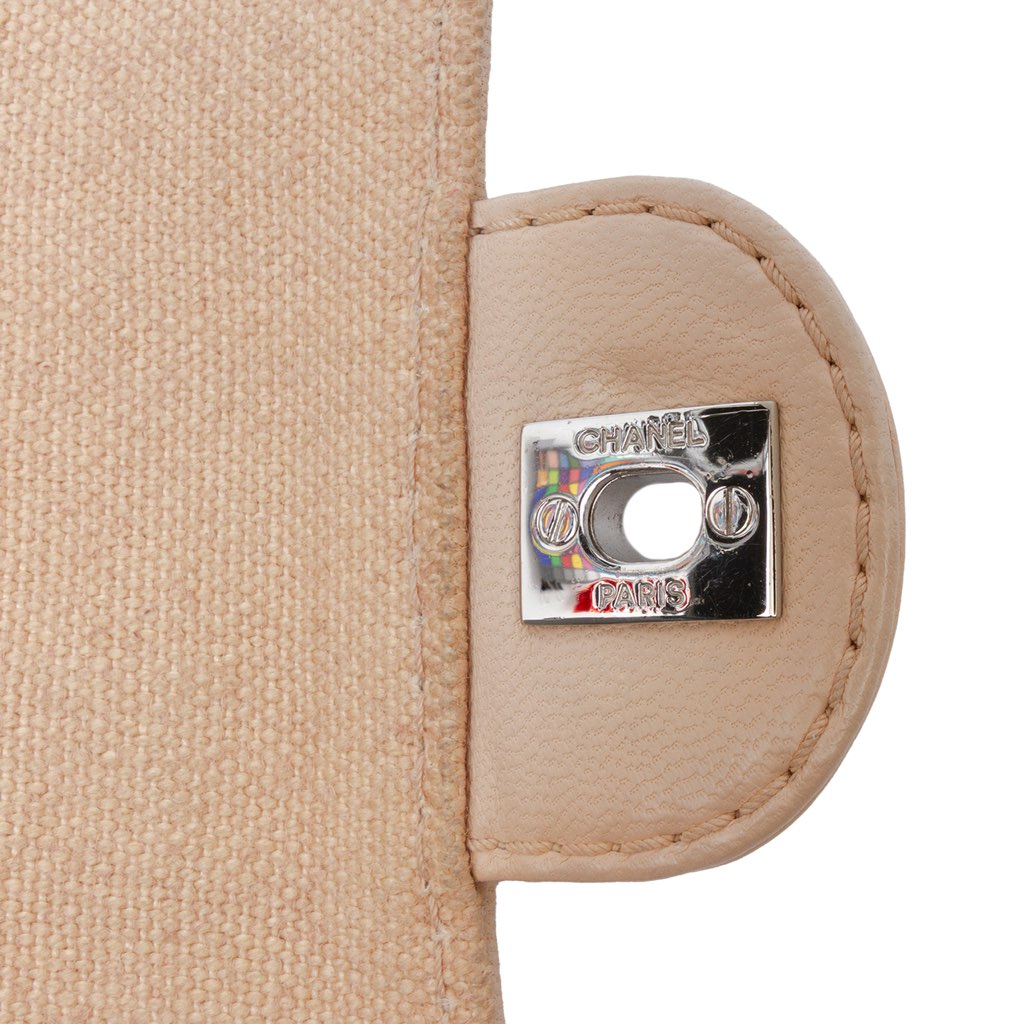 Chanel Medium Classic Lambskin Trimmed Canvas Line Double Flap - Image 10