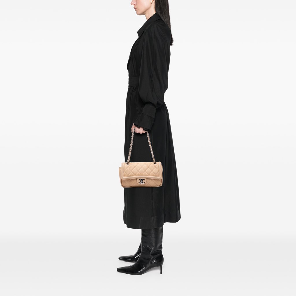 Chanel Medium Classic Lambskin Trimmed Canvas Line Double Flap - Image 12