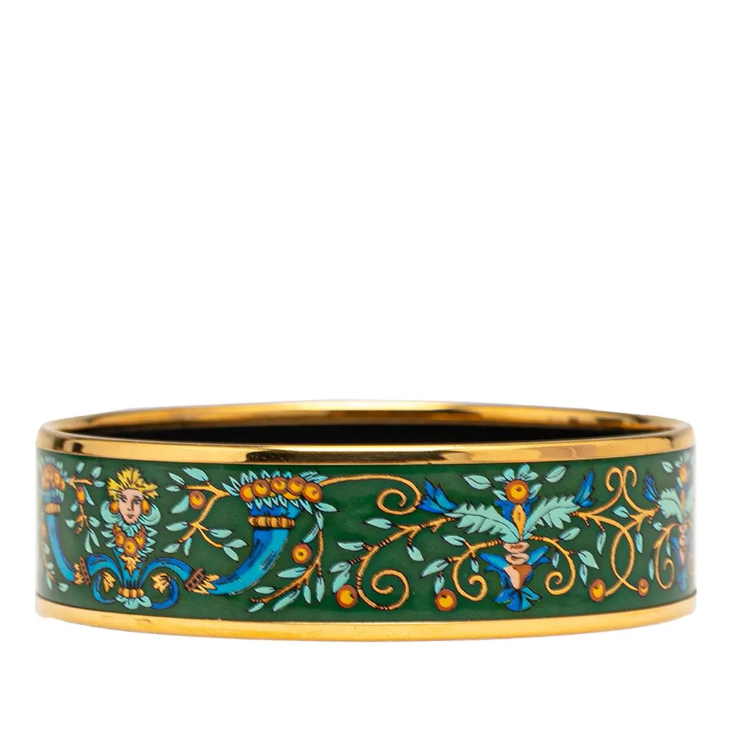 Hermès Wide Enamel Astres et Soleils Bangle 65 Green Good - Back View