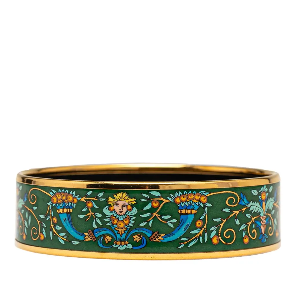 Hermès Wide Enamel Astres et Soleils Bangle 65 Green Good - Inside View